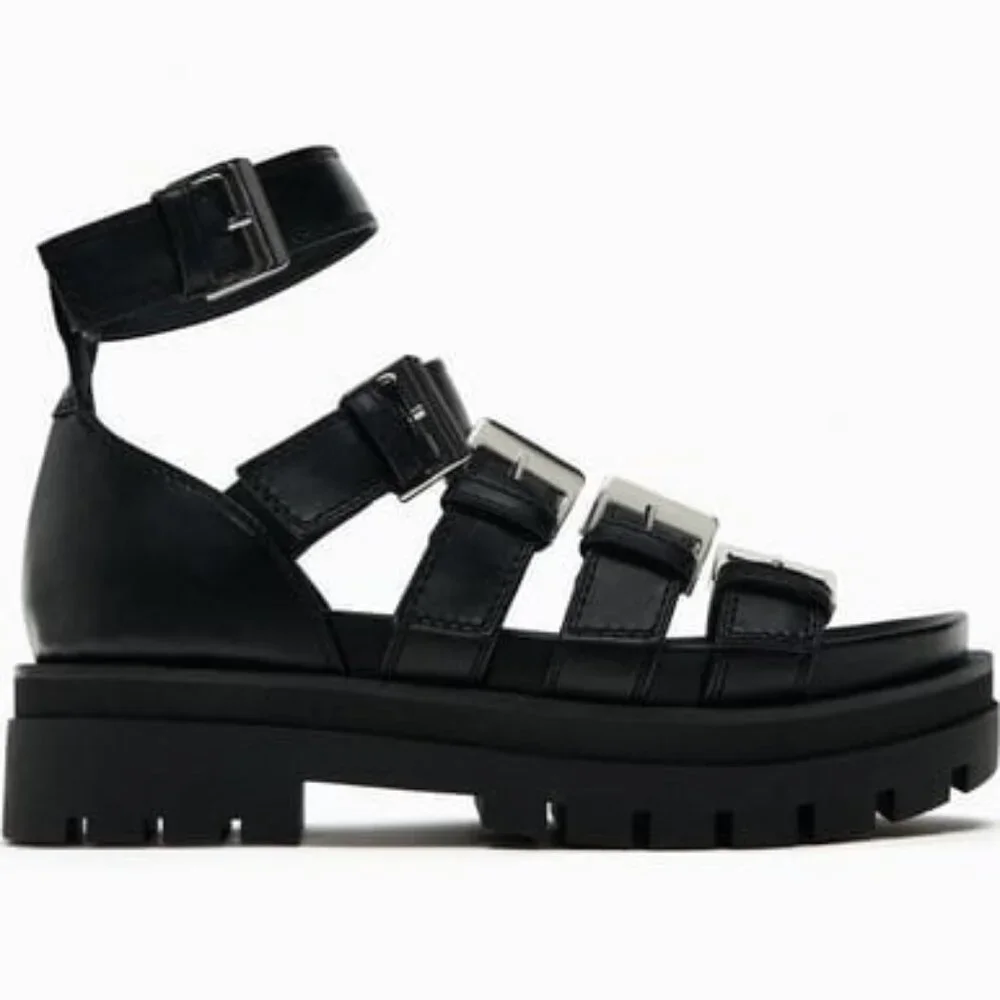Zara Platform Cage Sandal With Buckles